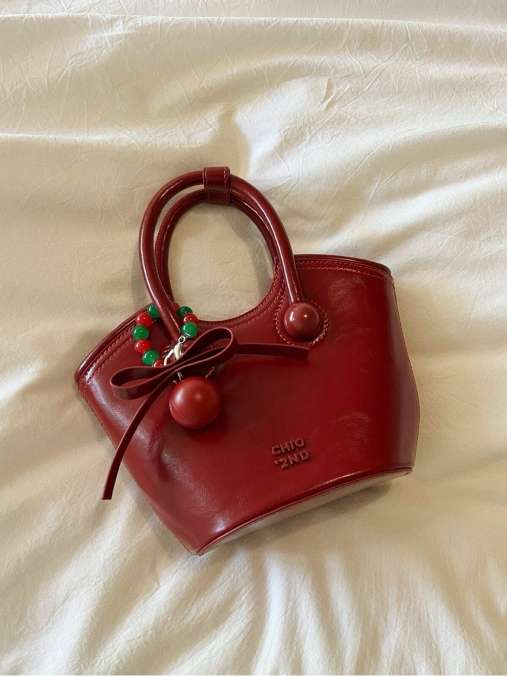 Red Leather Mini Tote Bag